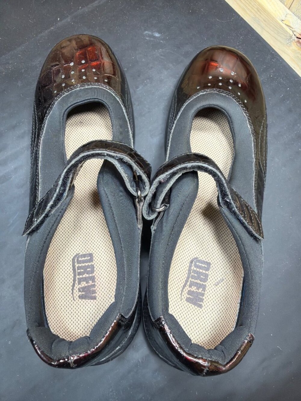 Drew Rose Black Burgundy Croc Patent Mary Jane Comfort Shoes Womens 8M - Picture 6 of 9